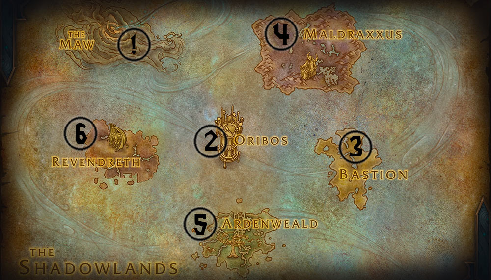 Карта руководства по повышению уровня WoW Shadowlands