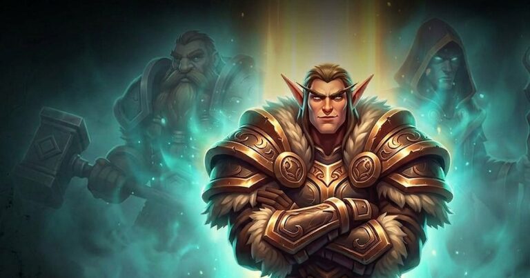 WoW Forever heroes: a dwarf with a hammer, a night elf in armor and a hooded figure