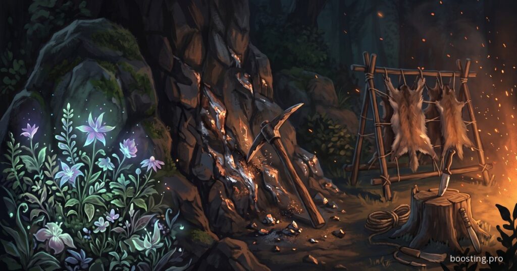 Gathering professions in WoW Forever: Herbalism, Mining and Skinning