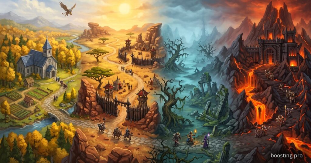 One road leads from peaceful forests through savanna and swamp to a volcanic mountain